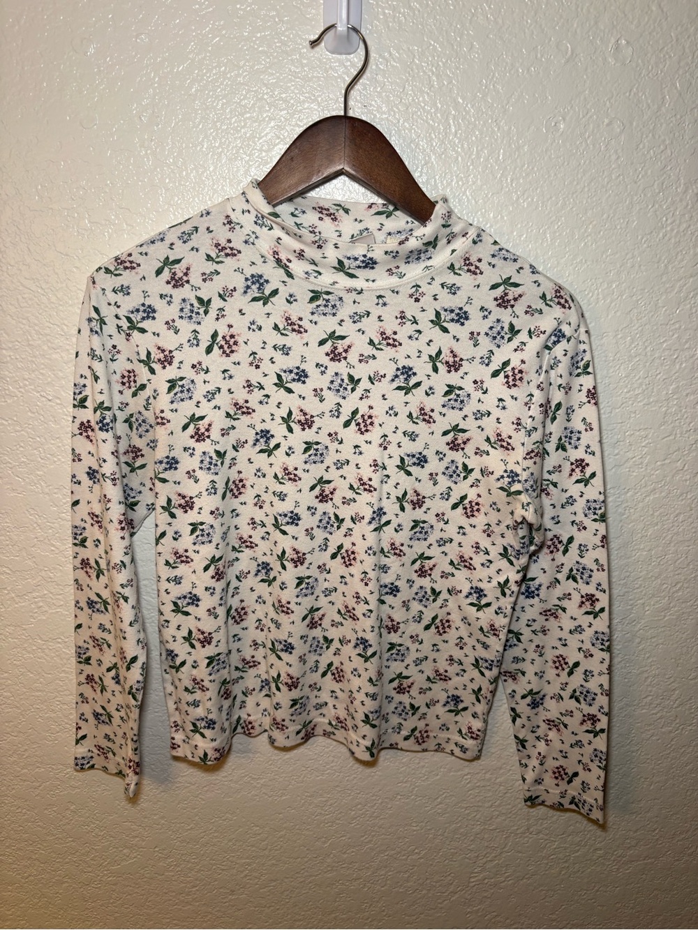 Bobbie Brooks Cream Floral Mock Neck Long Sleeve Top